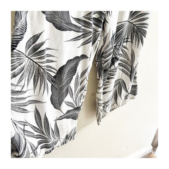 Tahari Palm Print Tropical Cropped Wide Leg 100% Linen Pants XL Black Ivory - Picture 9 of 9